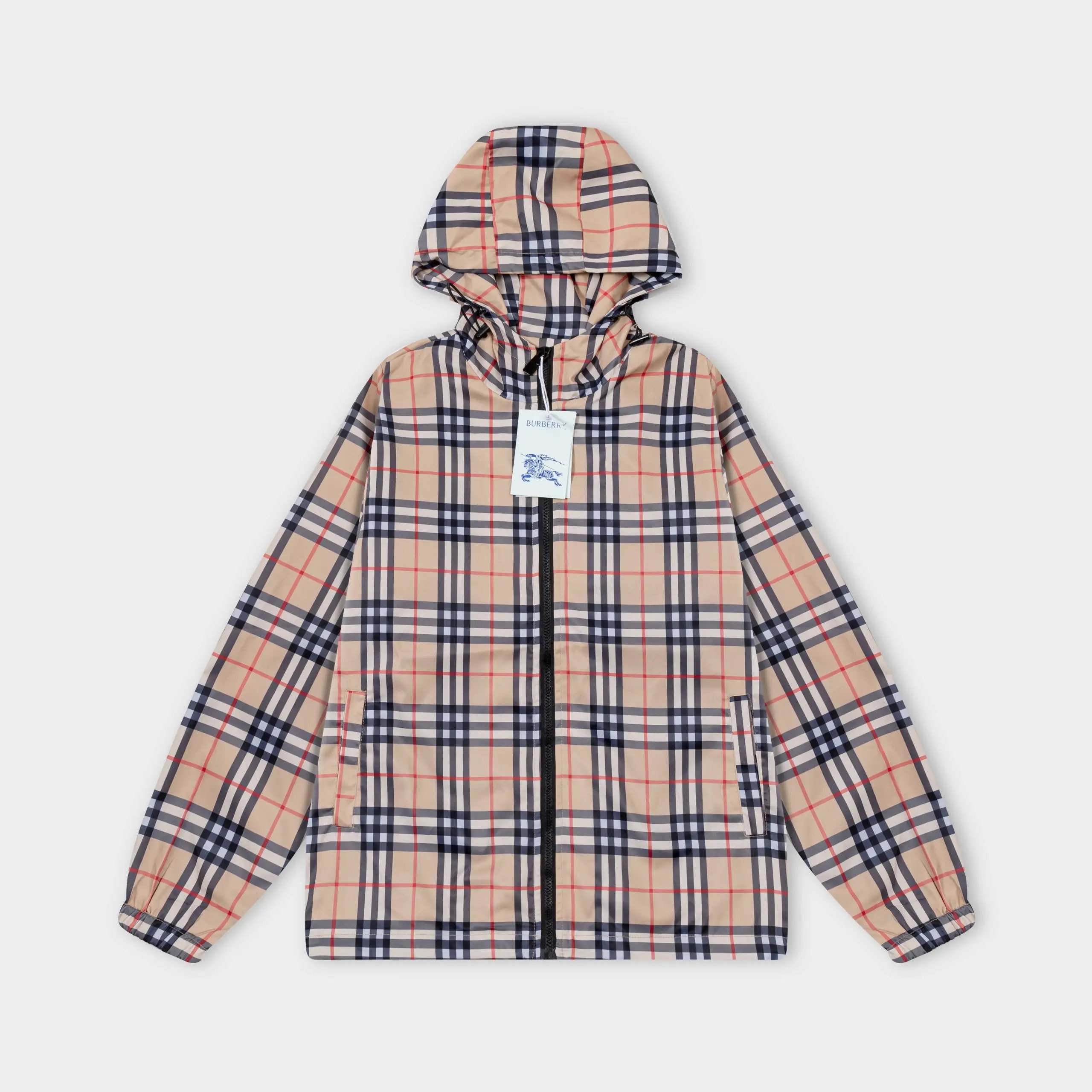 Burberry Jackets Hooded check windbreaker jacket with embroidered Equestrian Knight Design — 17