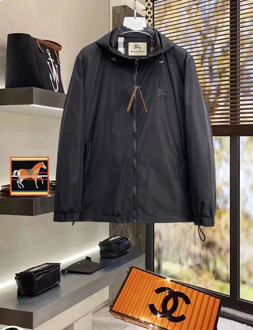 Burberry Jackets Hooded check windbreaker jacket with embroidered Equestrian Knight Design — 08