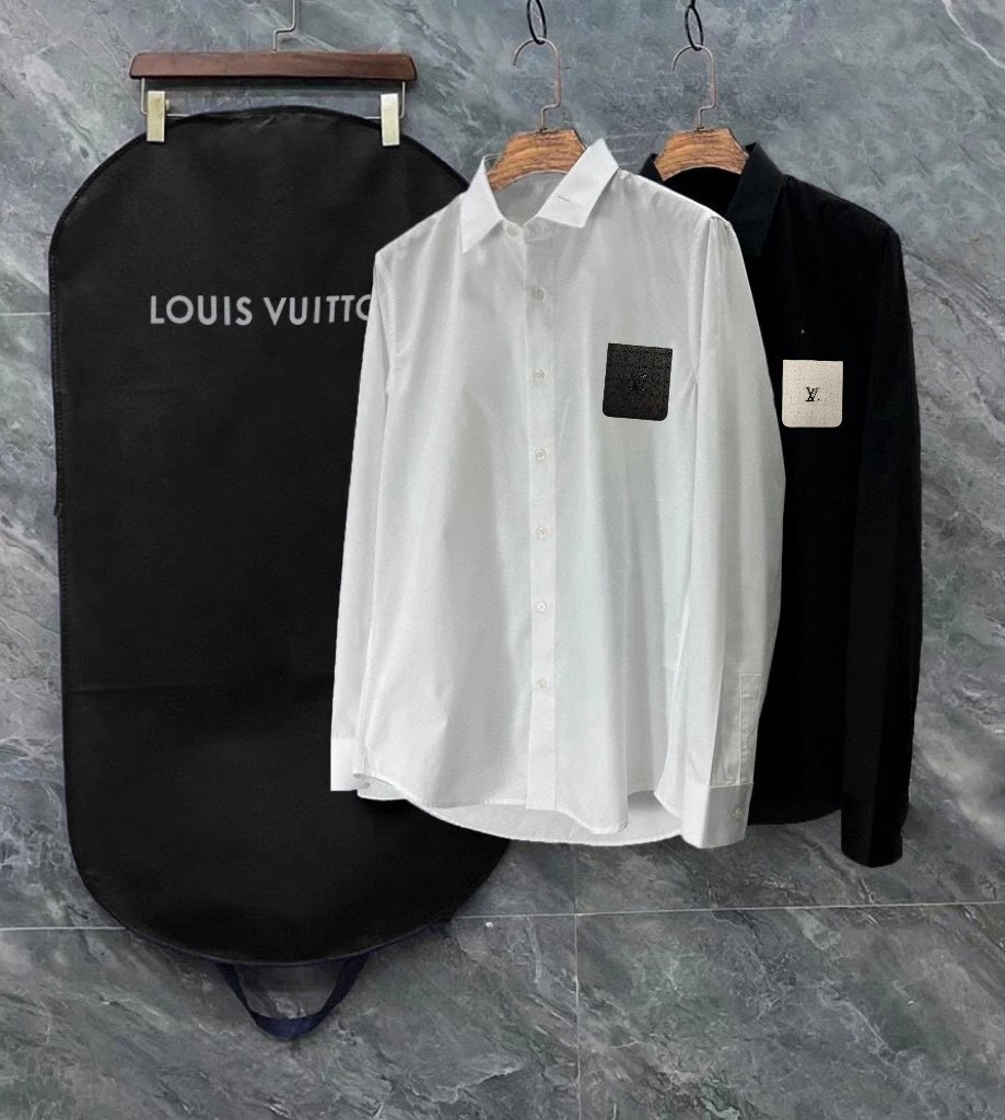 Louis Vuitton Shirts Long-Sleeve Button-Up with Embroidered and Monogram Designs — 22