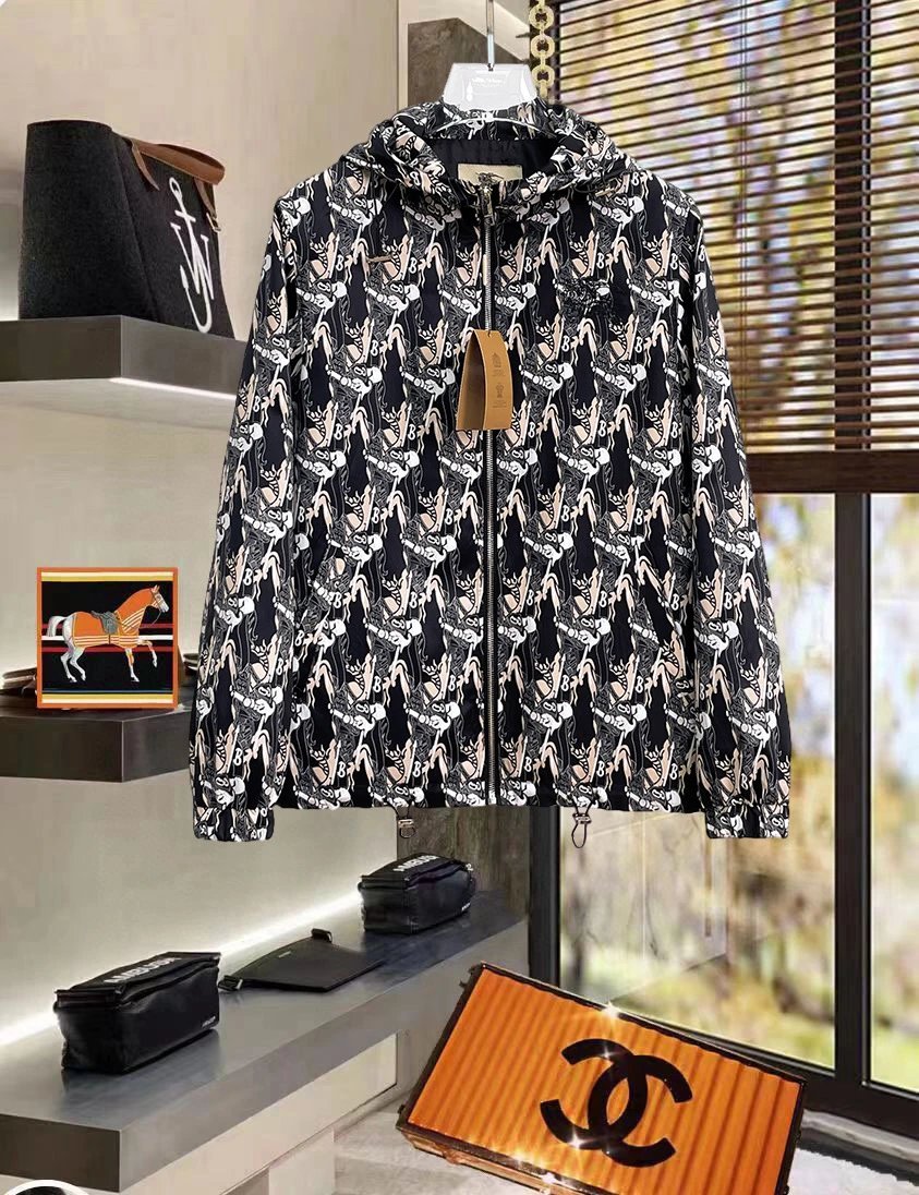 Burberry Jackets Hooded check windbreaker jacket with embroidered Equestrian Knight Design — 07