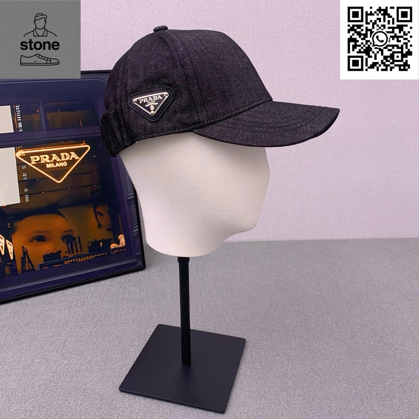 Prada Hats Nylon baseball cap with triangular logo plaque — 06