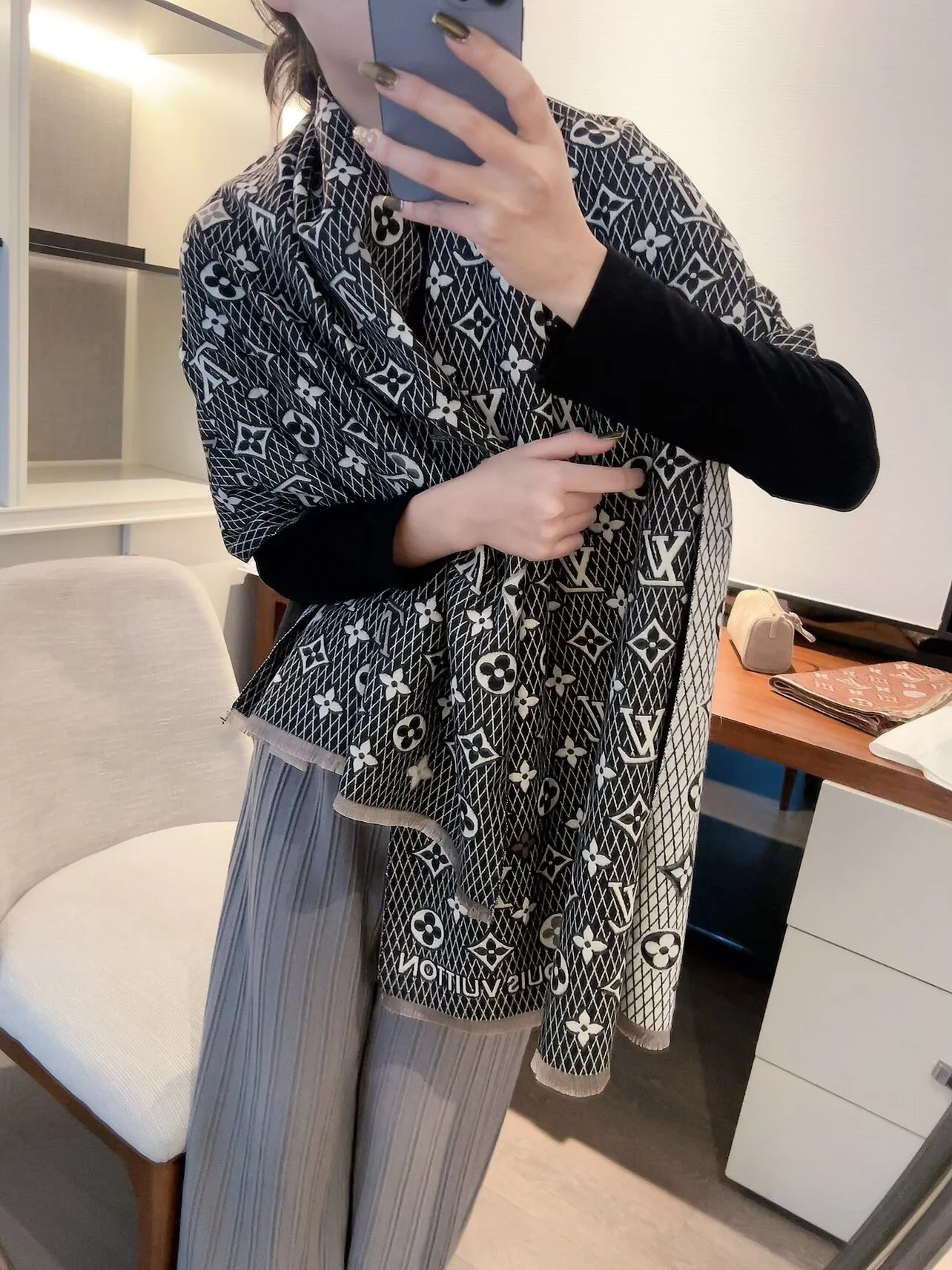 Louis Vuitton Scarves Monogram fringe scarf image 4