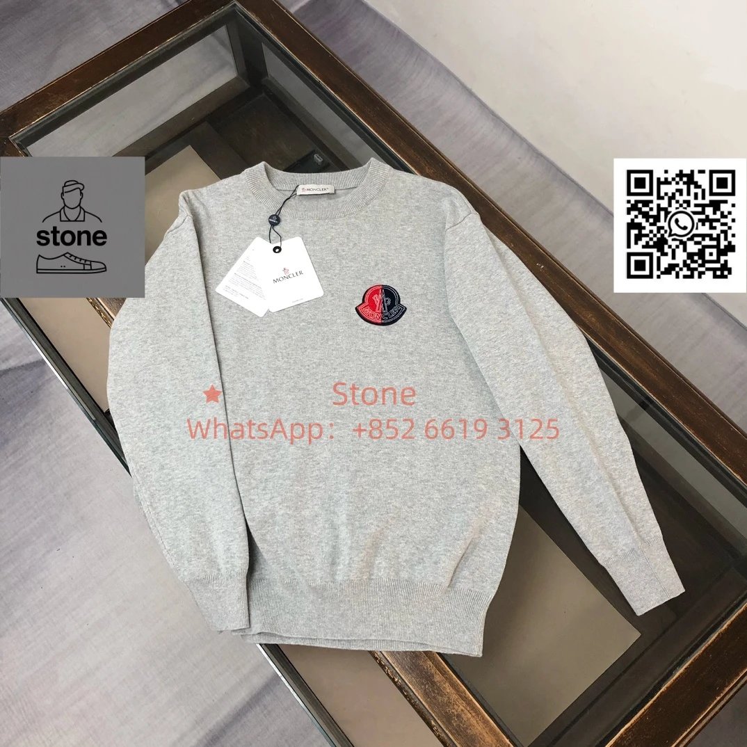 Moncler Knitwear Crewneck knit sweater with logo patch — 37