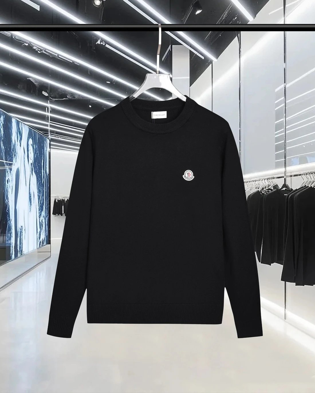 Moncler Knitwear Crewneck knit sweater with logo patch image 2