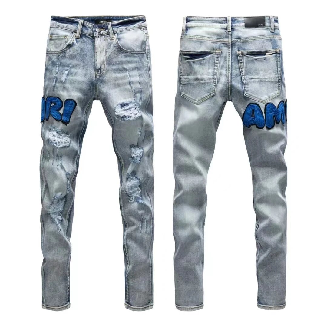 Gallery Dept. Distressed Washed Gray Jeans with Red Graphic - 16