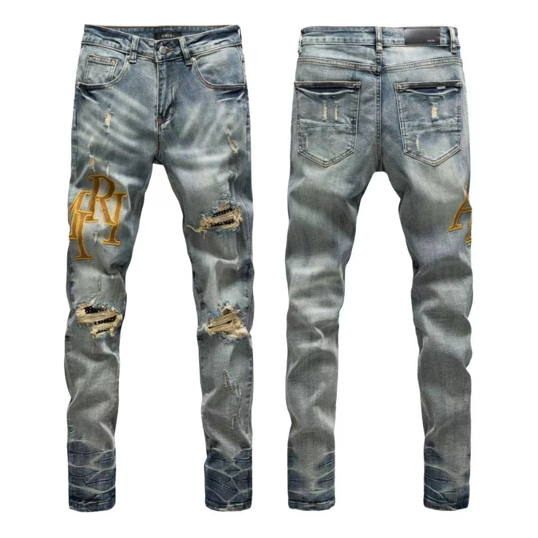 Gallery Dept. Distressed Washed Gray Jeans with Red Graphic - 14