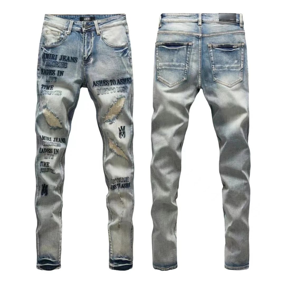 Gallery Dept. Distressed Washed Gray Jeans with Red Graphic - 11