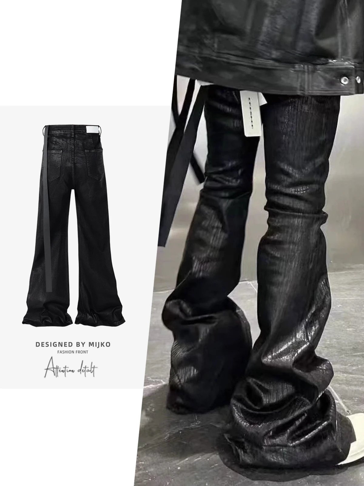 Men's high-quality pants back flutter belt tide coating stretch flare micro flare jeans