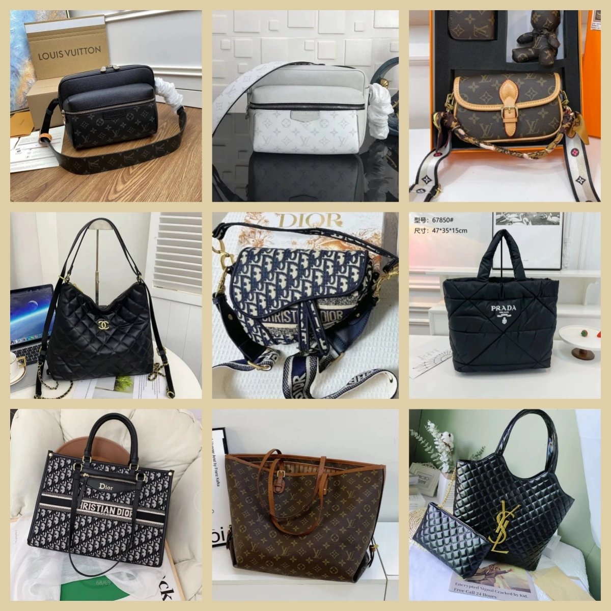 LV Dior Gucci YSL Handbags and