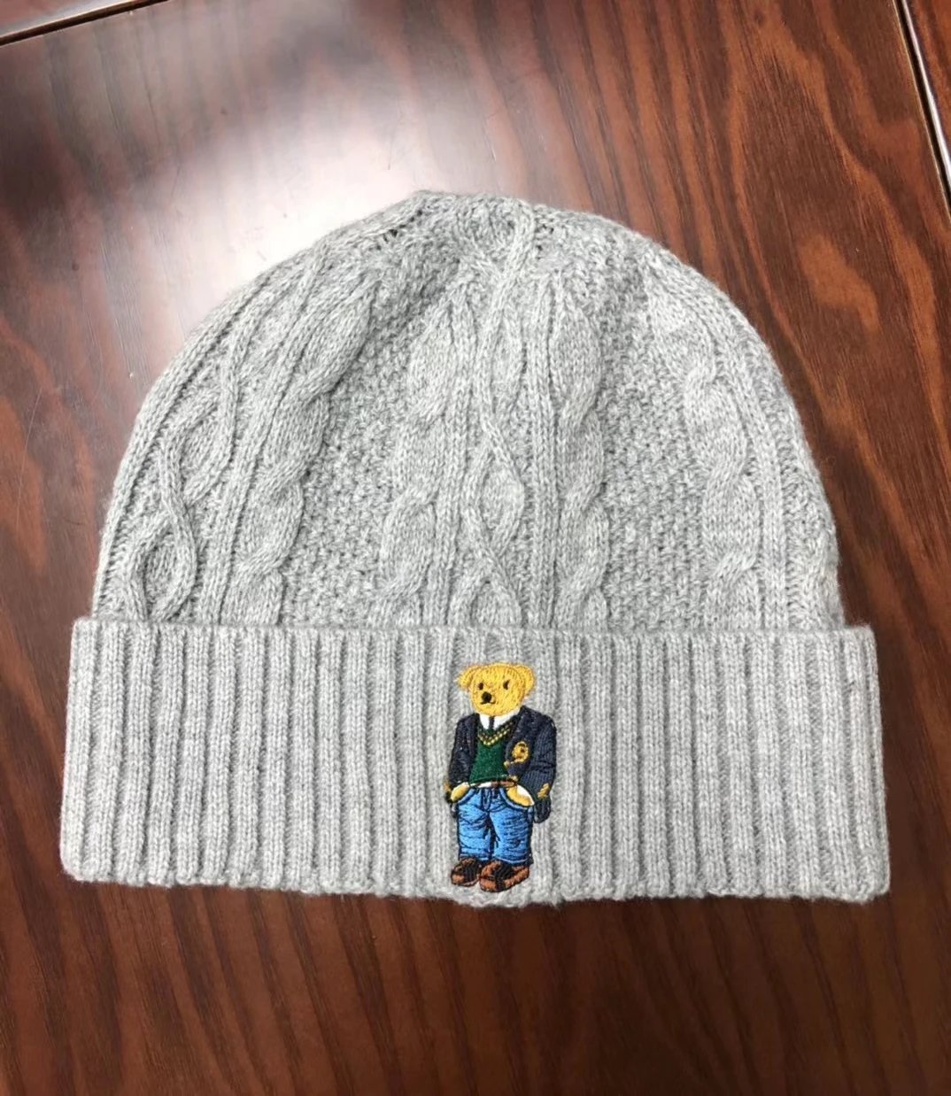 Ralph Lauren Polo Bear Cable Knit Beanie Gray - 24