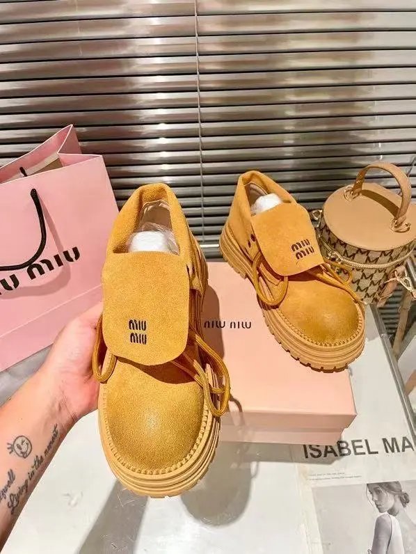 Miu Miu Tabi-Style Suede Loafers Mustard Yellow Casual Shoes