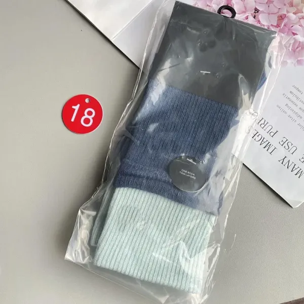 One Sock Two Layers Blue and Mint Green Ribbed Socks - 1