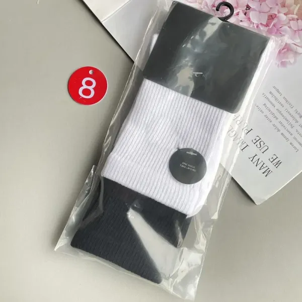 Design Ribbed Two-Tone Crew Socks Black and White - 1