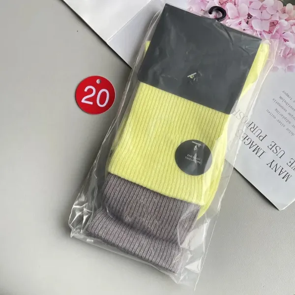 Design Two-Tone Ribbed Socks in Lime Yellow and Gray - 1