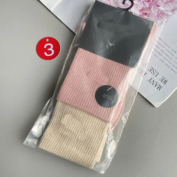 Design Ribbed Two-Tone Socks in Pink and Beige - 1