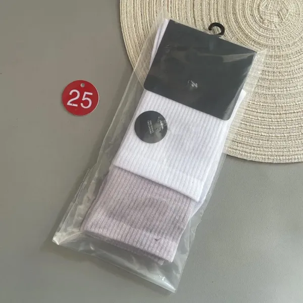 Design Ribbed Crew Socks Set in White and Dusty Pink Socks - 1