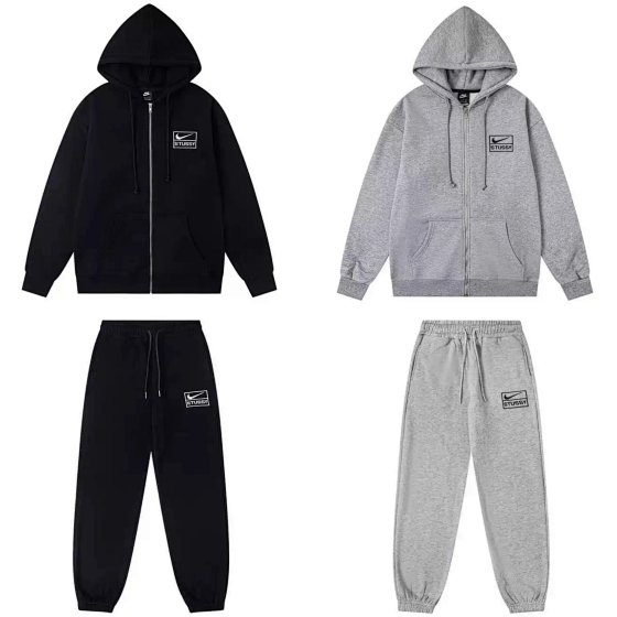 Hooded Fleece-Lined Thickened Sweatshirt and Sweatpants Set - World Tour Series - Unisex Loose Fit - Men's xyz