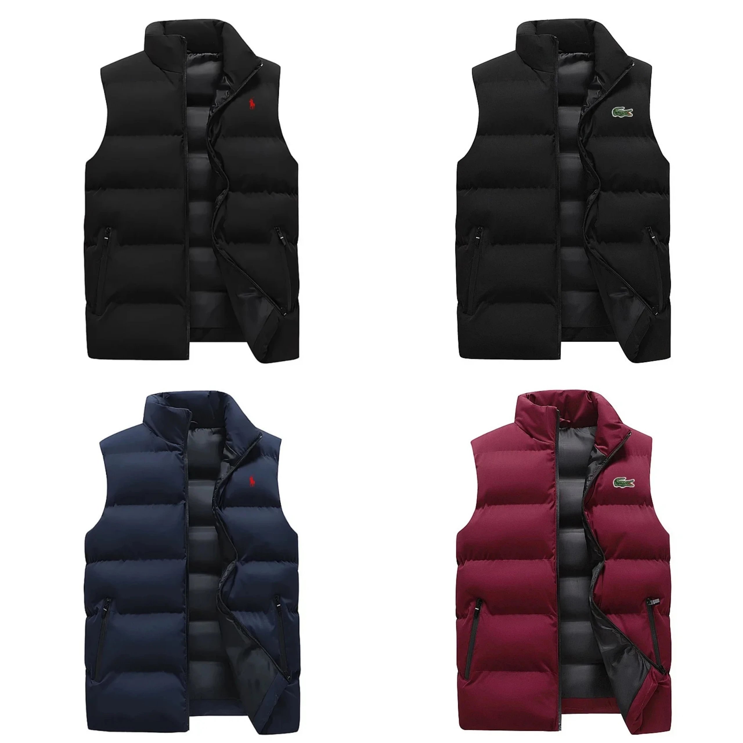 Men's New Autumn/Winter Fleece-Lined Thick Warm Windproof Vest, Hong Kong Style Casual Stand Collar Cotton Vest - BBA3