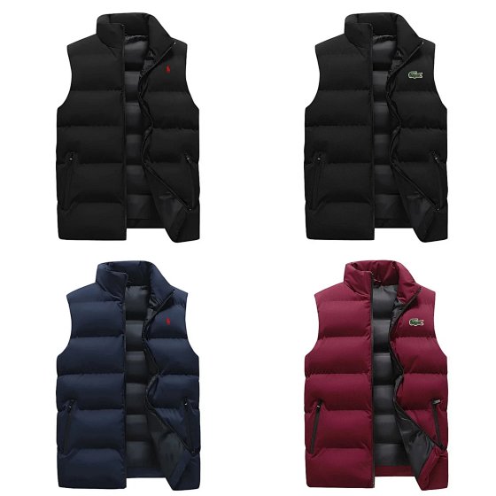Men's New Autumn/Winter Fleece-Lined Thick Warm Windproof Vest, Hong Kong Style Casual Stand Collar Cotton Vest - BBA3