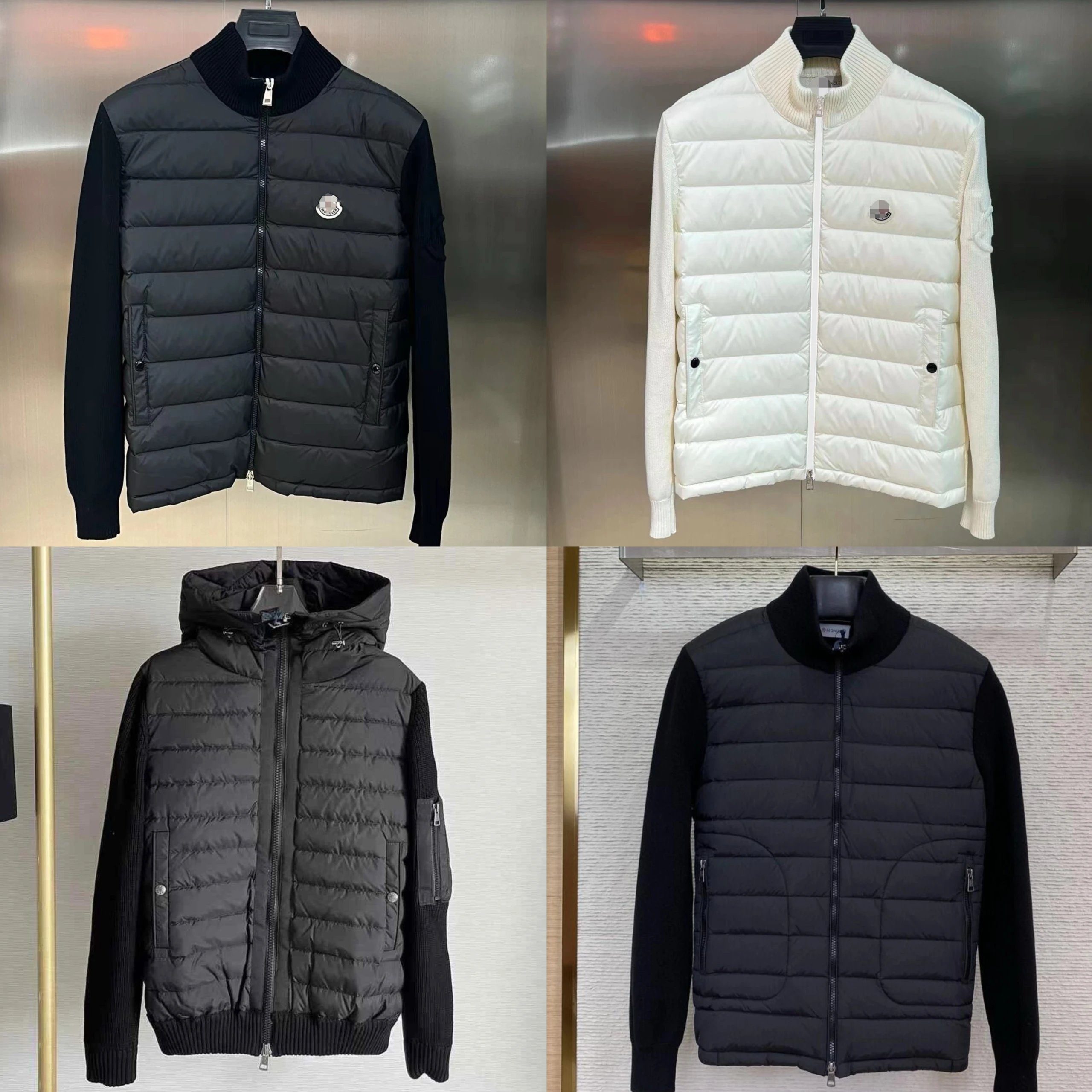 New knitted down jacket men's spliced white duck down stand up collar casual cardigan sweater SJT