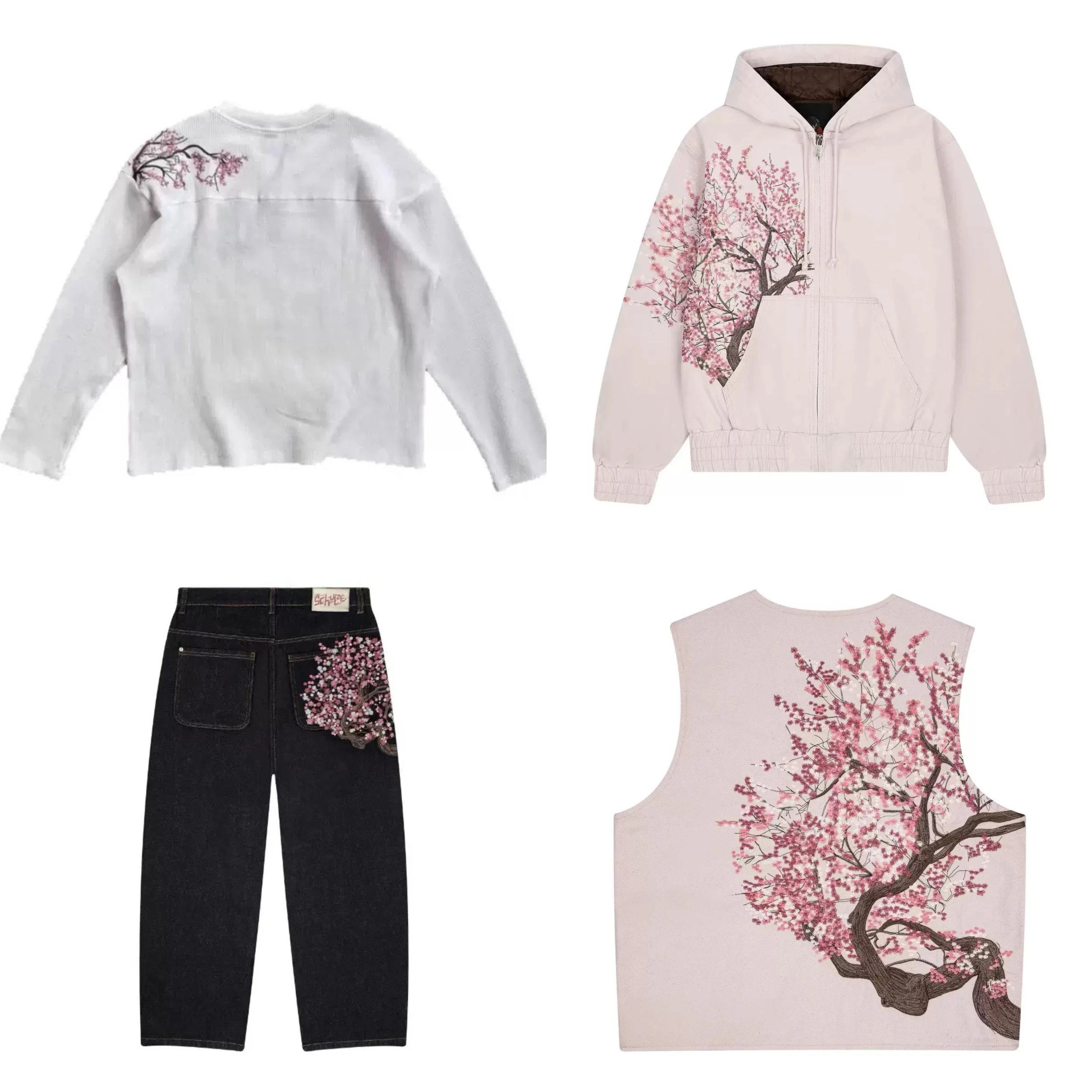 Plum Blossom Embroidery Straight Leg Pants Unisex Versatile Individualistic Streetwear Denim Jeans - xyz