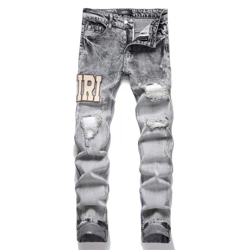 Amiri Tiger Embroidered Black Slim Fit Jeans - 46