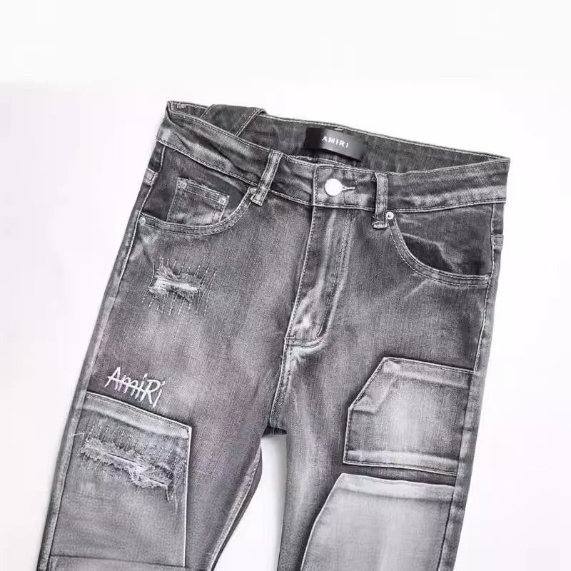 Amiri Tiger Embroidered Black Slim Fit Jeans - 44