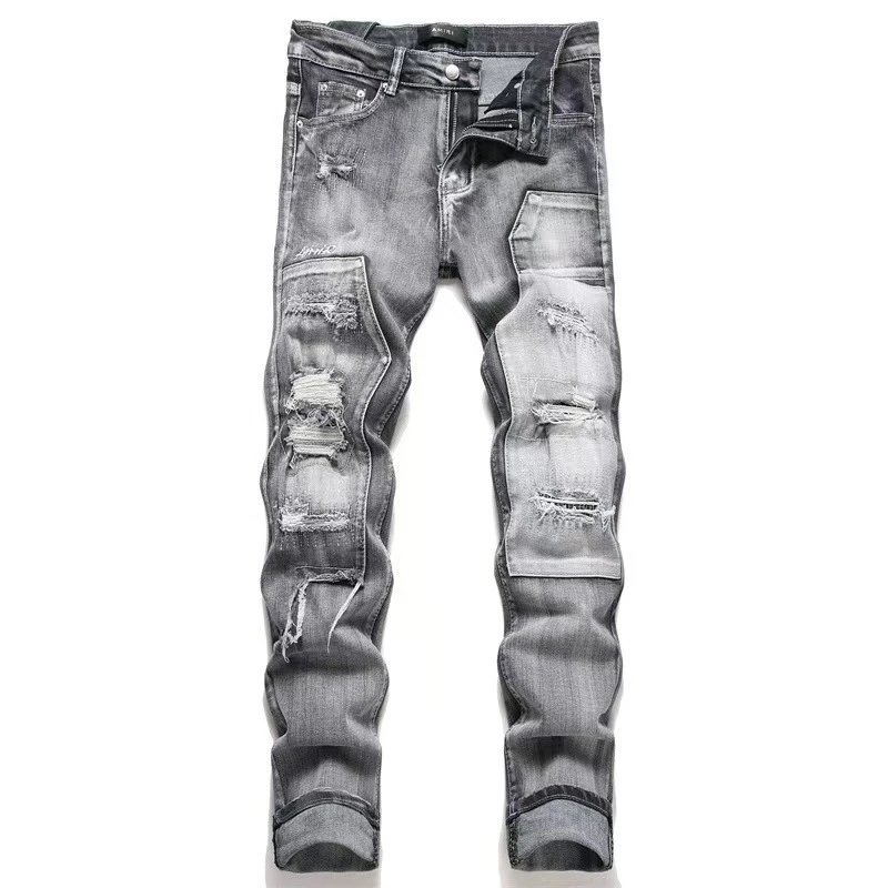 Amiri Tiger Embroidered Black Slim Fit Jeans - 42