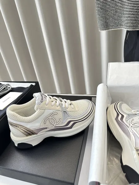 Chanel CC Logo Chunky Sneakers White Gold Silver Sneakers - 9