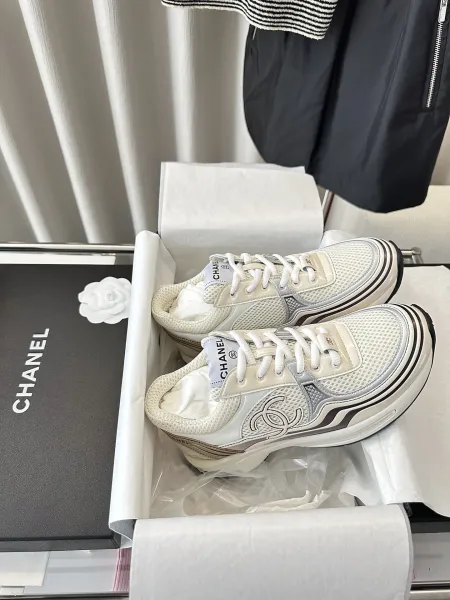 Chanel CC Logo Chunky Sneakers White Gold Silver Sneakers - 8