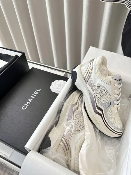 Chanel CC Logo Chunky Sneakers White Gold Silver Sneakers - 11