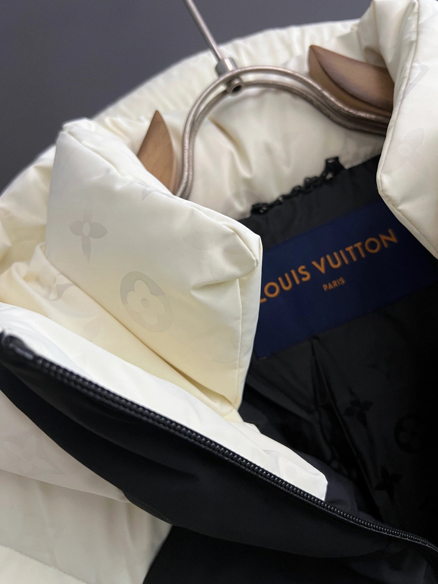 Louis Vuitton Monogram Down Jacket Black and Off-White Color-Block Parka - 7
