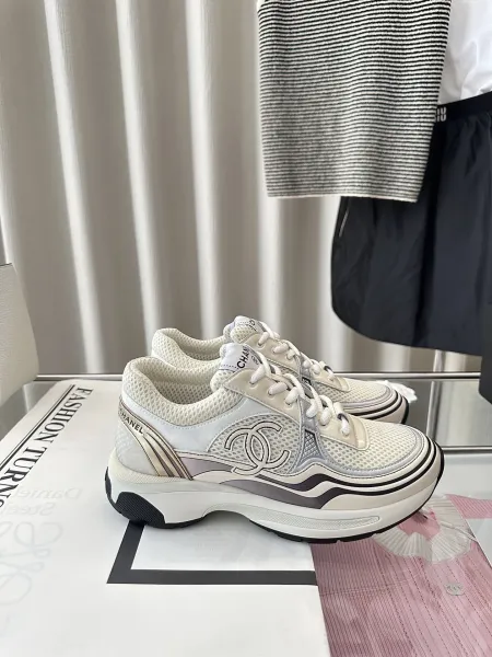 Chanel CC Logo Chunky Sneakers White Gold Silver Sneakers - 13