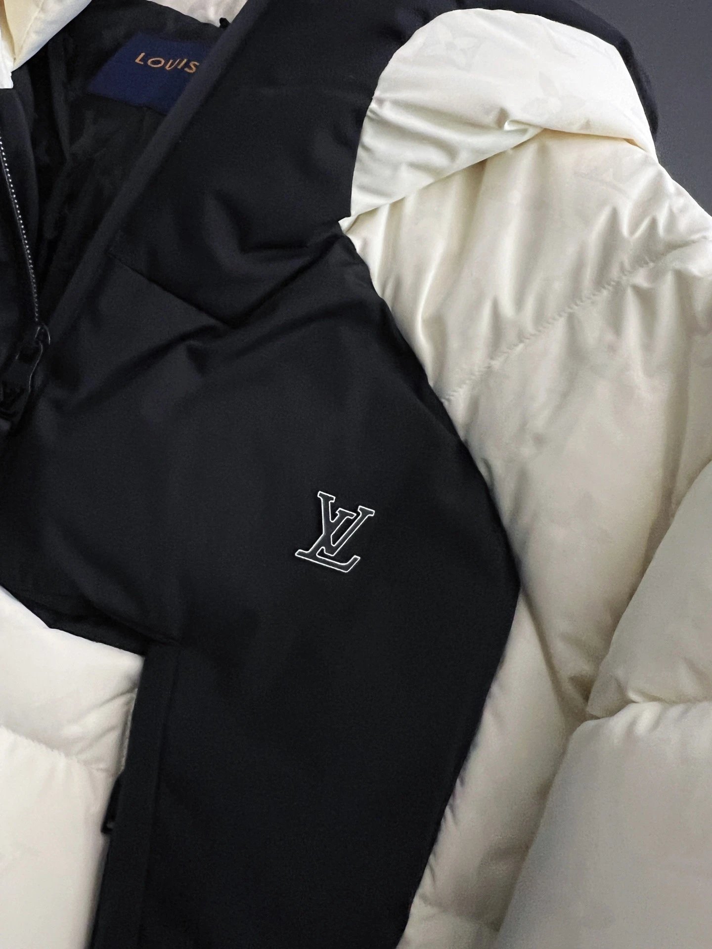 Louis Vuitton Monogram Down Jacket Black and Off-White Color-Block Parka - 8