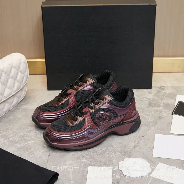 Chanel CC Logo Chunky Sneakers Burgundy and Black - 1