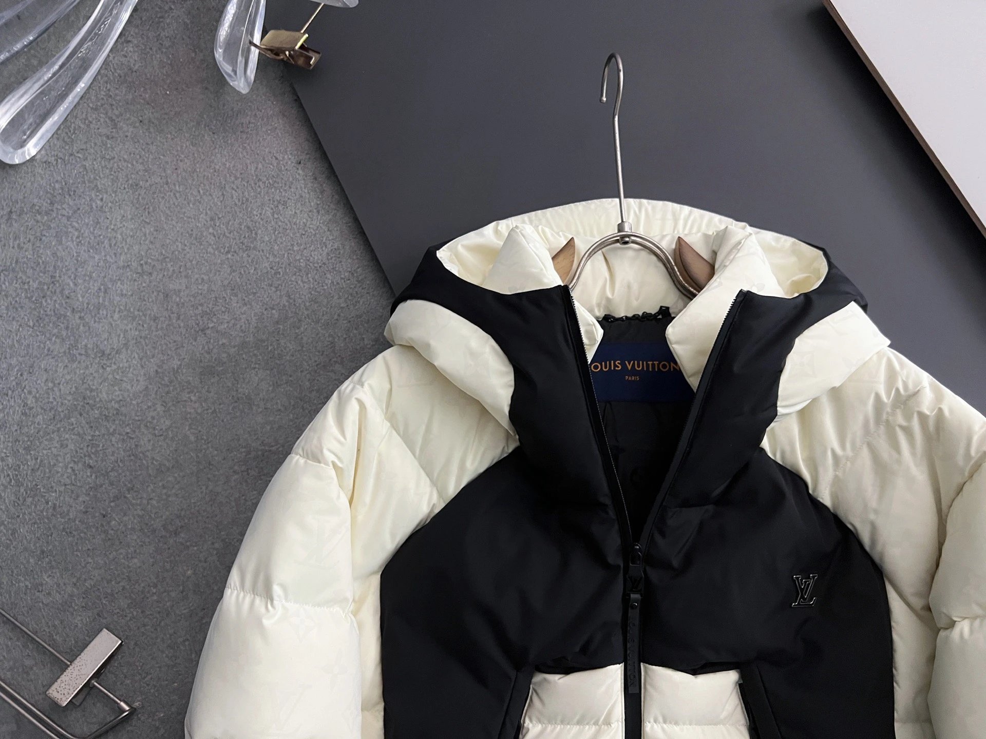 Louis Vuitton Monogram Down Jacket Black and Off-White Color-Block Parka - 5