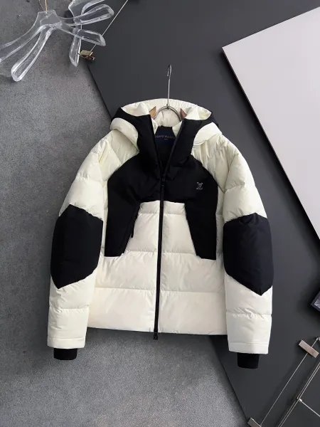 Louis Vuitton Monogram Down Jacket Black and Off-White Color-Block Parka - 1