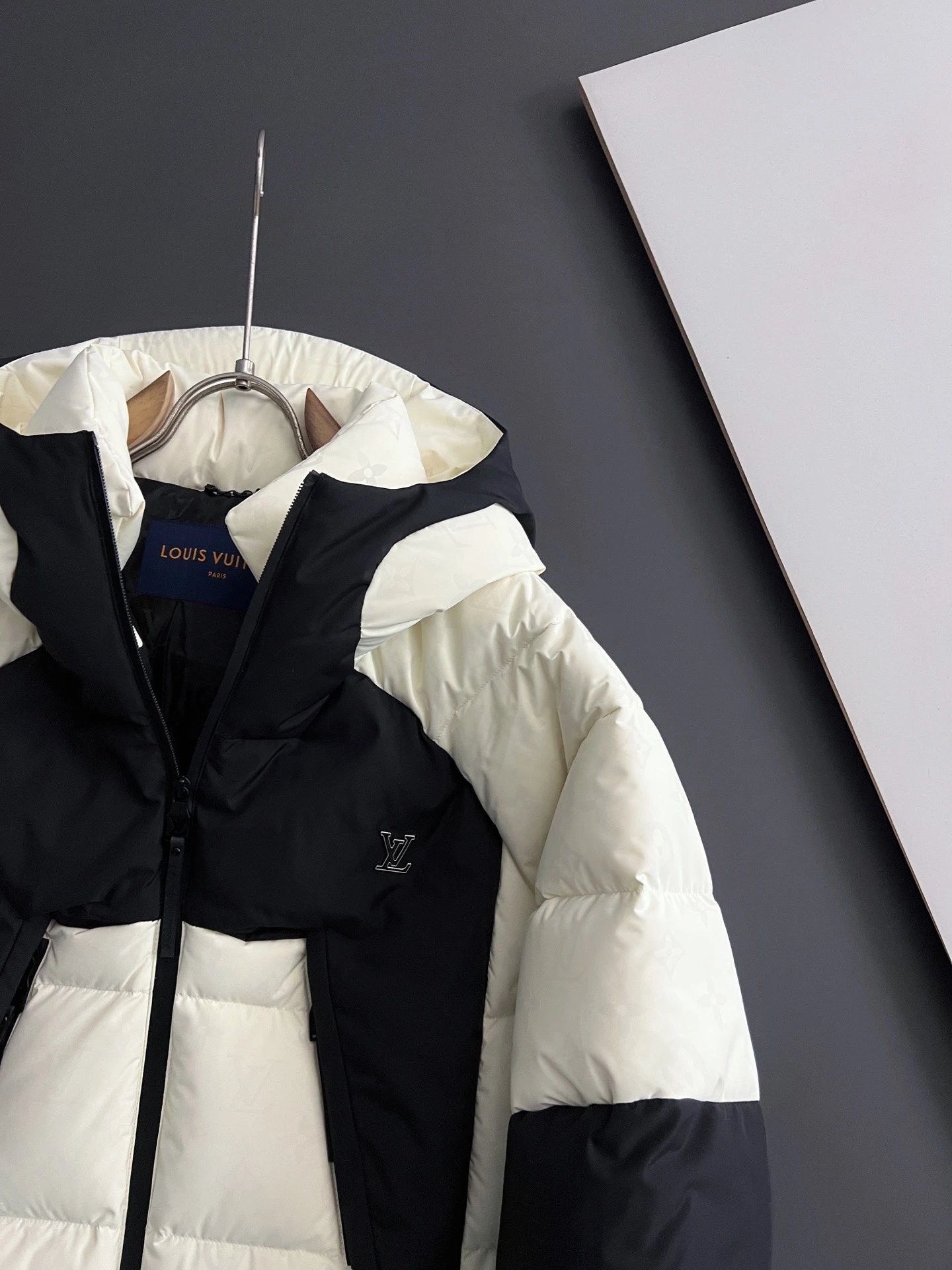 Louis Vuitton Monogram Down Jacket Black and Off-White Color-Block Parka - 6