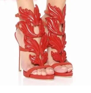 Red Floral Cutout High Heel Sandals