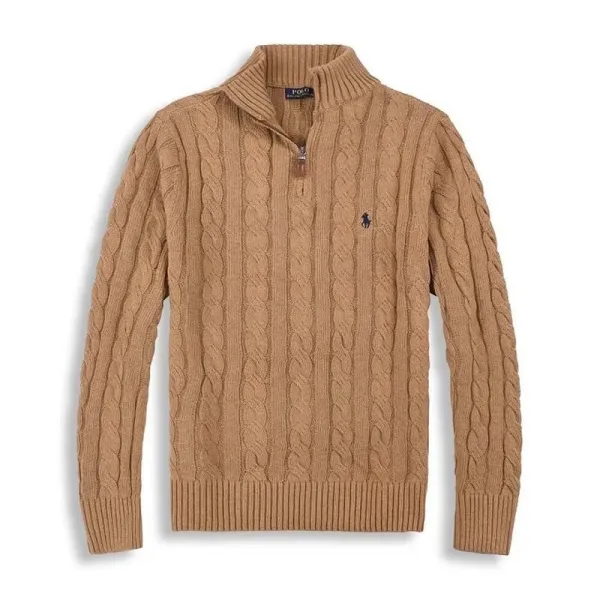 Ralph Lauren Cable Knit Quarter-Zip Sweater Beige - 13