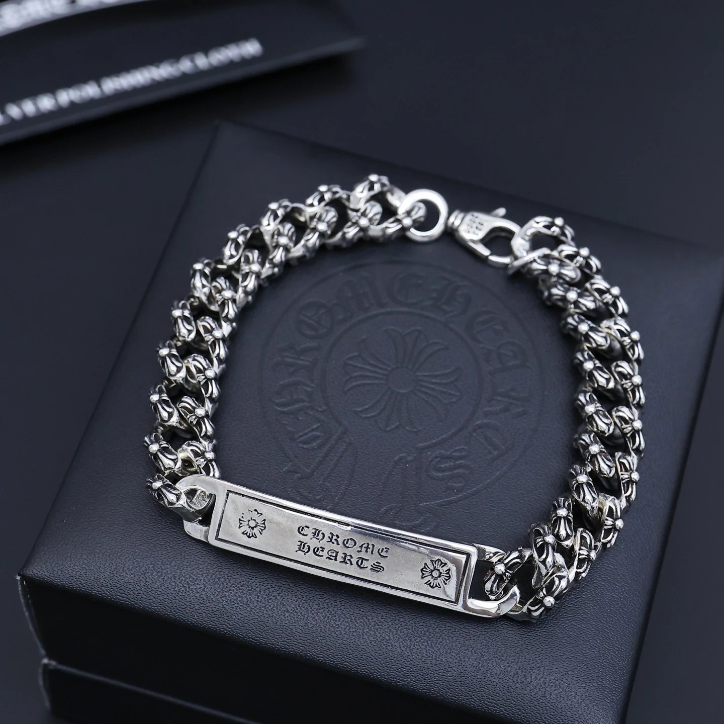 Chrome Hearts Floral Cross ID Bracelet Sterling Silver