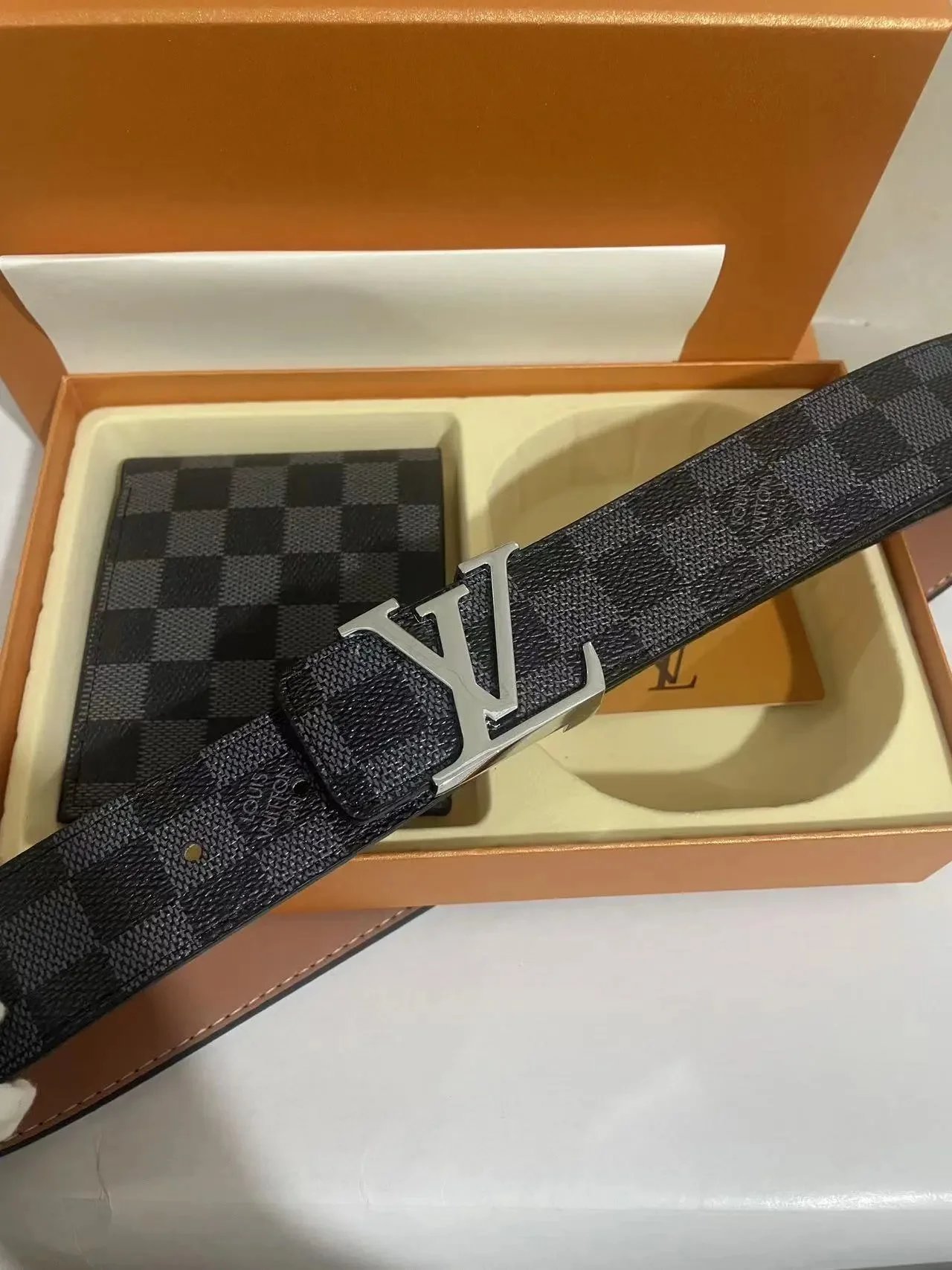 Black Check Silver Buckle Wallet Gift Box Set