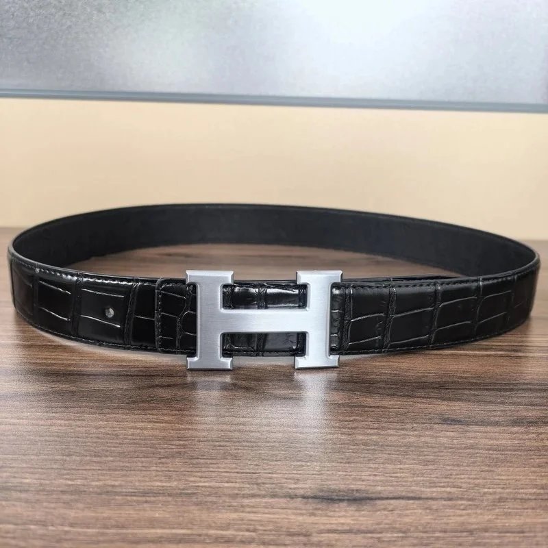 H肚皮纹黑色银扣