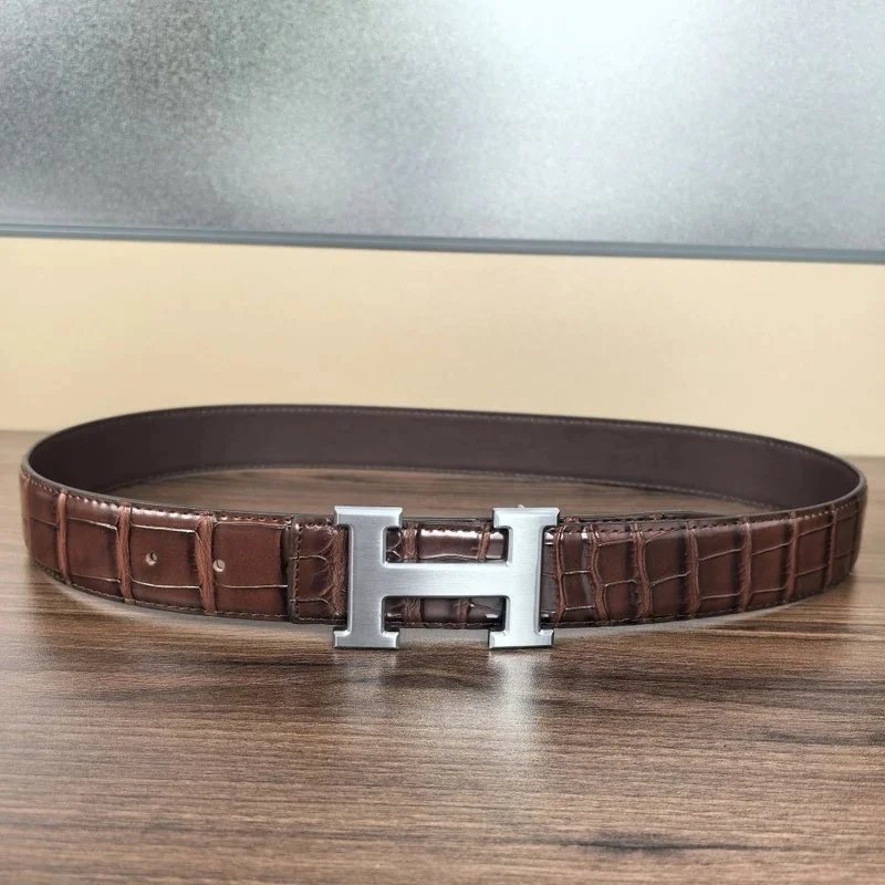 H肚皮纹咖色银扣