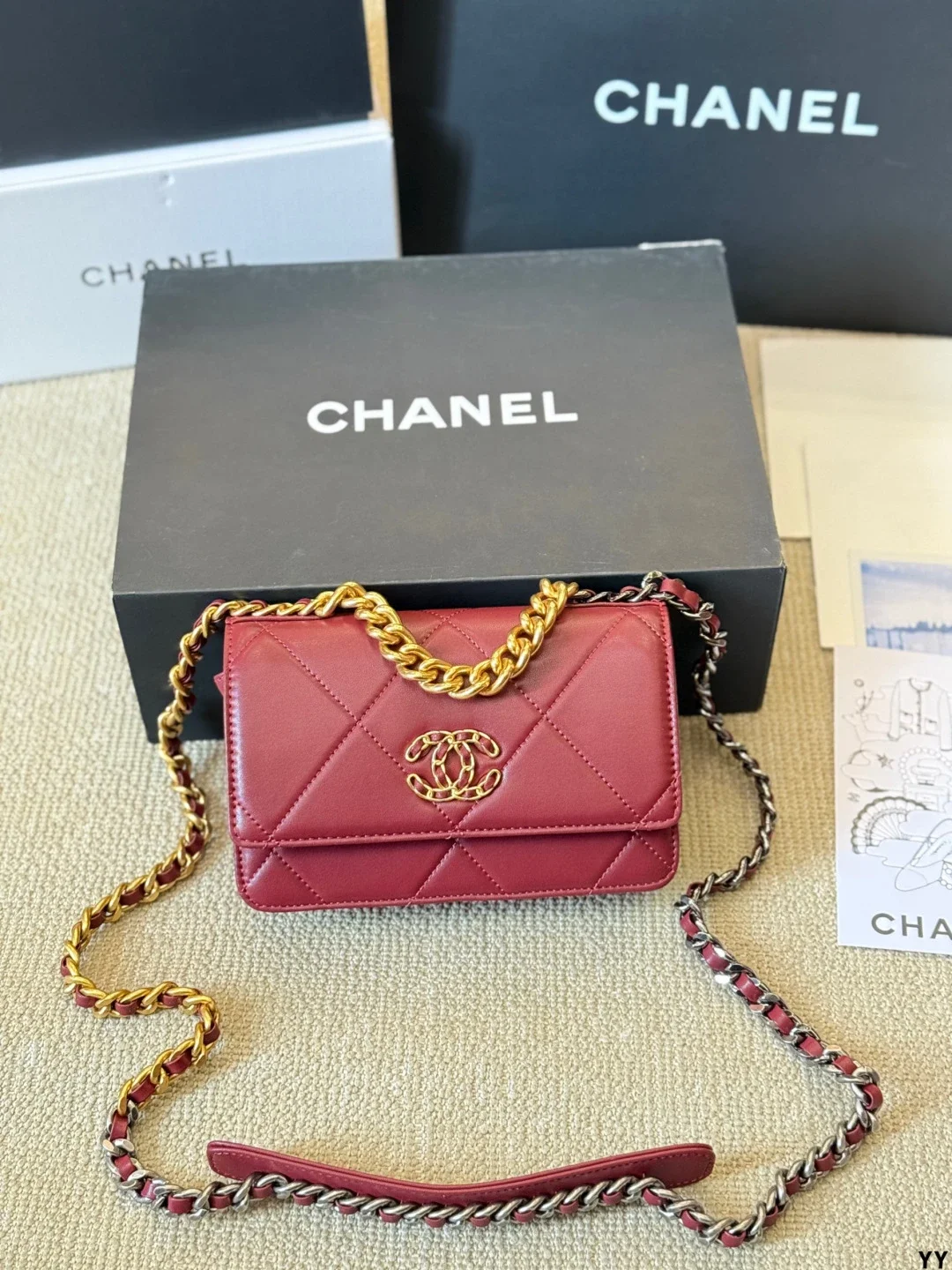 CHANEL Burgundy Quilted WOC Chain Wallet