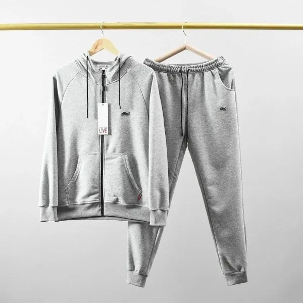 Lacoste Live Gray Zip-Up Hoodie and Sweatpants Tracksuit - 1