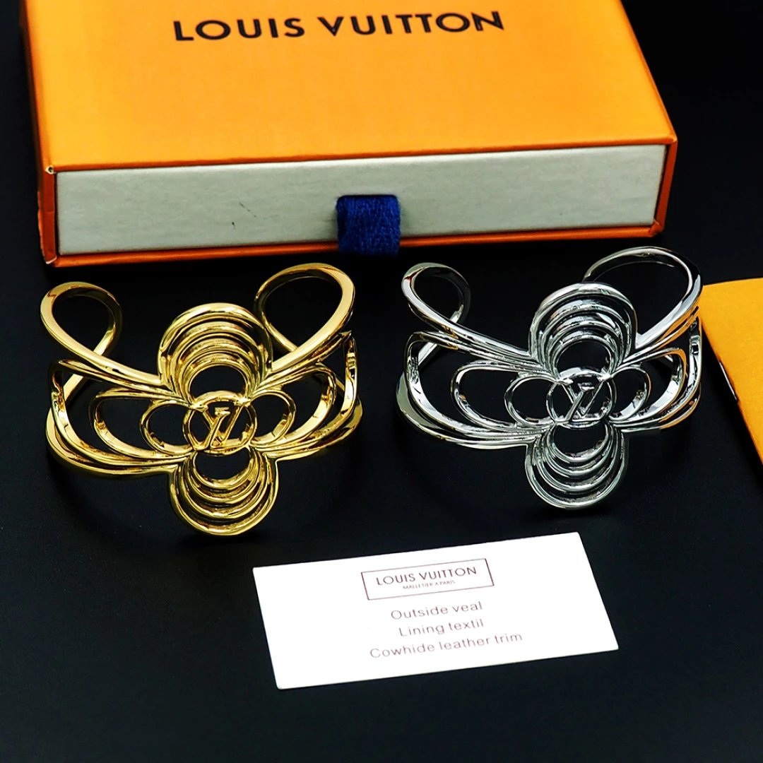 Louis Vuitton Monogram Flower Cuff Bracelet Gold and Silver Jewelry - 13