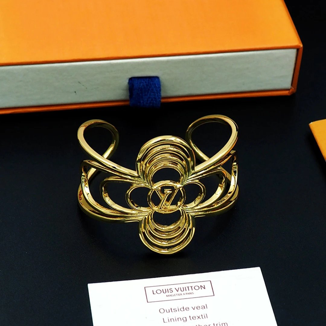 Louis Vuitton Monogram Flower Cuff Bracelet Gold and Silver Jewelry - 12
