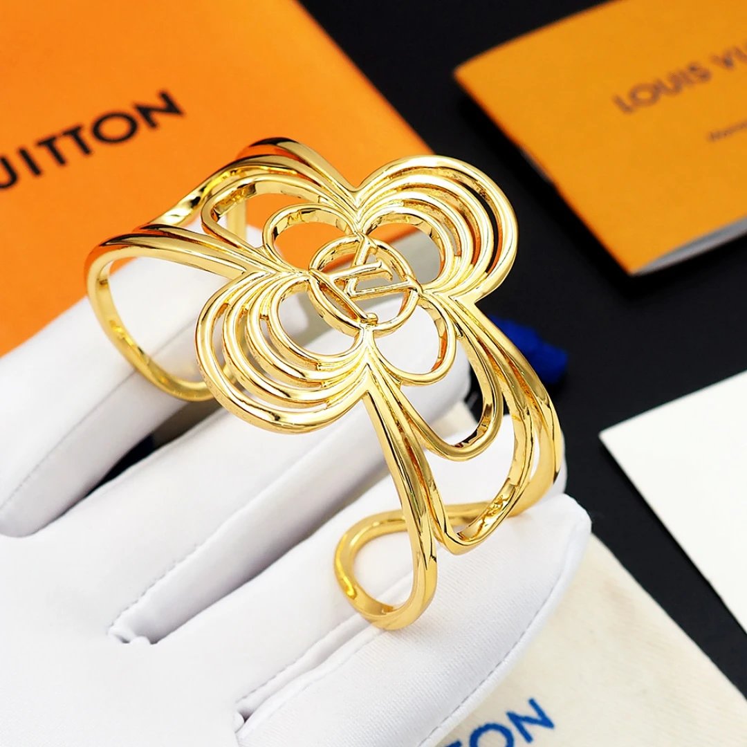 Louis Vuitton Monogram Flower Cuff Bracelet Gold and Silver Jewelry - 11