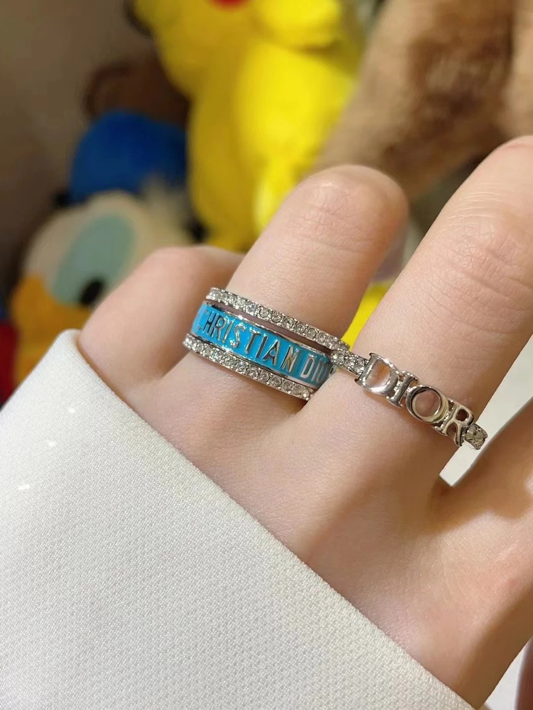 Dior CD Ring Set Blue Enamel and Pave Diamond Rings Jewelry - 11